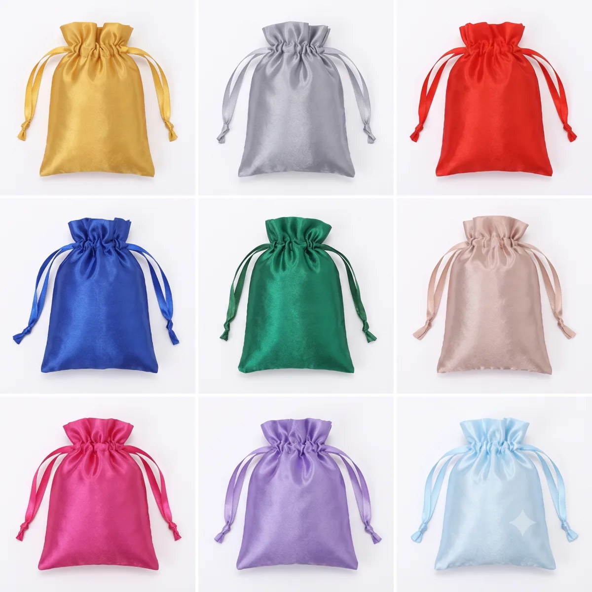Satin drawstring bag color reference grid
