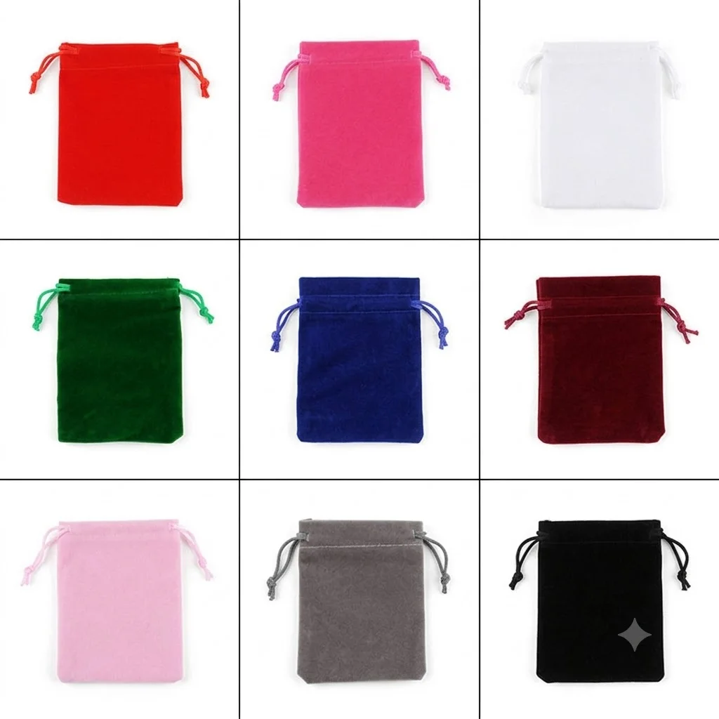 Velvet drawstring bag color reference grid