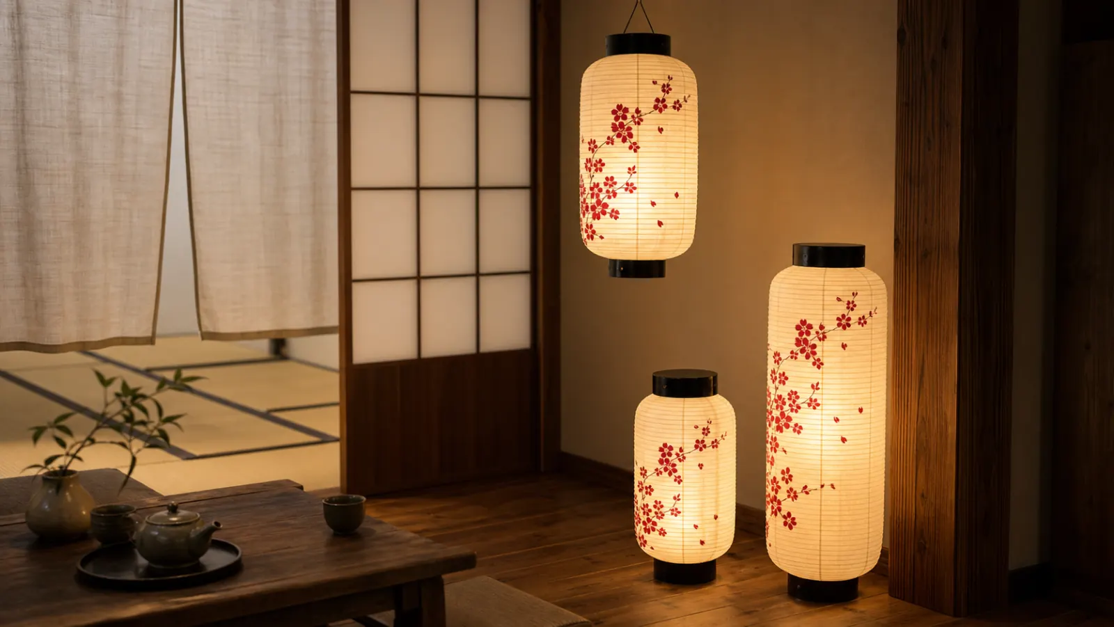 吊掛櫻花燈組 — 成排懸掛，適合餐廳入口、店鋪走廊和活動佈景。 批次訂單, 成排安裝 - 應用場景